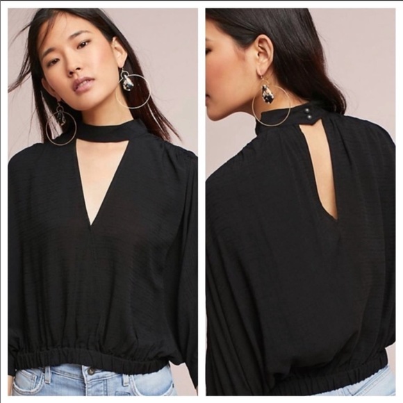 ANTHROPOLOGIE Maeve Surplice Hi-Neck Cutout Blouse - Picture 4 of 8